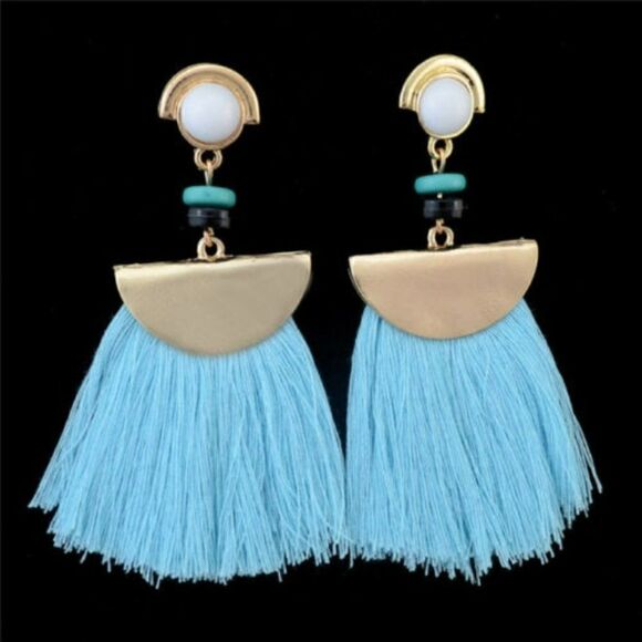 5/$25 Blue Bohemian Vintage Long Tassel Fringe Earrings - Picture 1 of 8